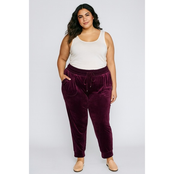 torrid Pants - Torrid Womens Velour Tie Front Joggers 1X Burgundy Plush Velvet Lounge Pants